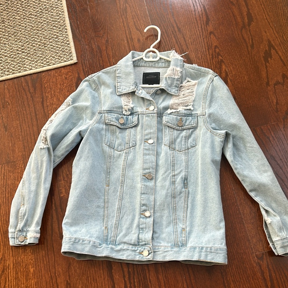 Miss London denim jacket size M heavily distressed light blue worn once